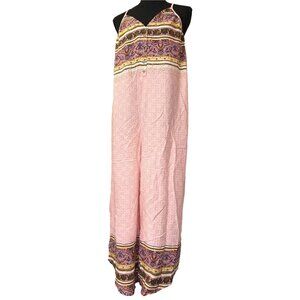 Eyeshadow Pink Peony Junior's Spaghetti Strap Button Sack Jumpsuit